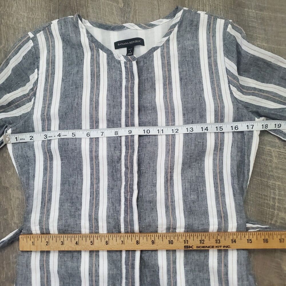 Banana Republic Women's Romper Size 4 Petite Striped Cotton Linen Tie Pockets - Picture 8 of 11